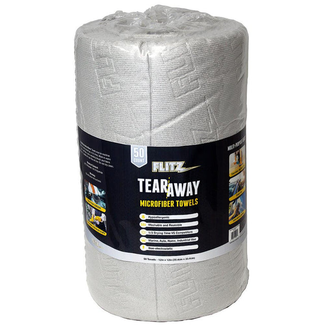 Flitz 12"x12" Tear-Away Microfiber Towels - 50-Count - Grey - Kesper Supply
