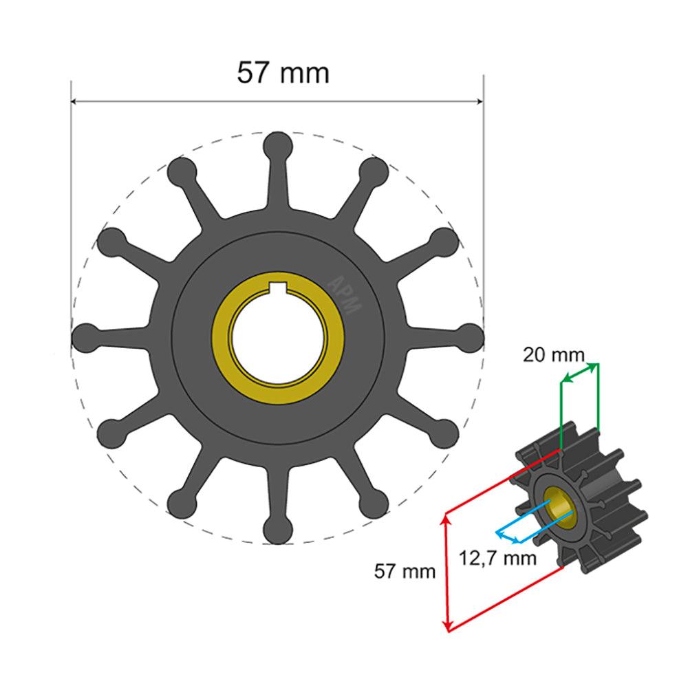 Albin Group Premium Impeller Kit 57 x 12.7 x 20mm - 12 Blade - Key Insert - Kesper Supply