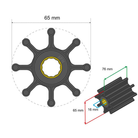 Albin Group Premium Impeller Kit 65 x 16 x 76mm - 8 Blade - Spline Insert - Kesper Supply