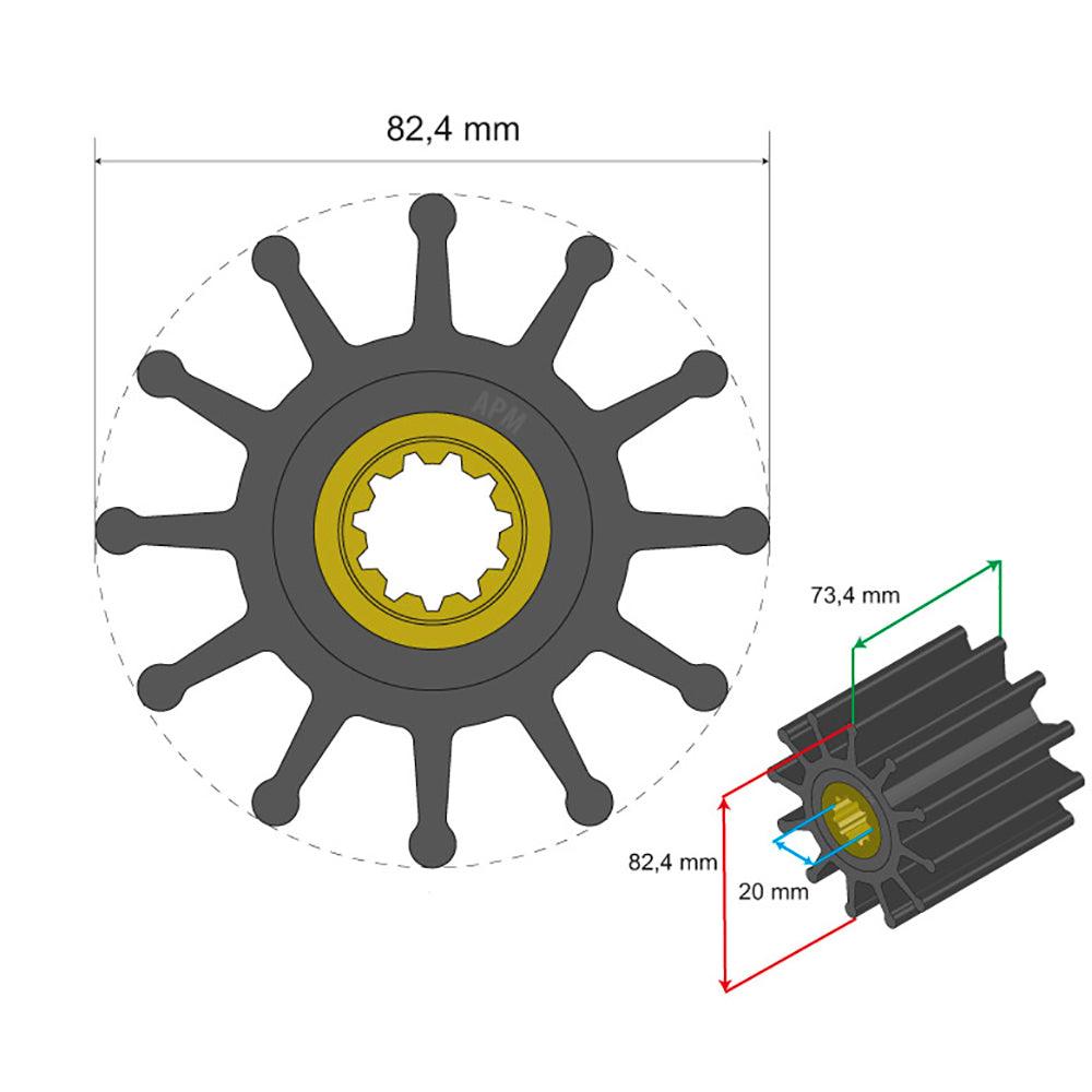 Albin Group Premium Impeller Kit 82.4 x 20 x 73.4mm - 12 Blade - Spline Insert - Kesper Supply