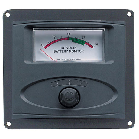 BEP 3 Input Panel Mounted Analog 12V Battery Condition Meter (Expanded Scale 8-16V DC Range) - Kesper Supply