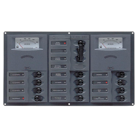 BEP AC Circuit Breaker Panel w/Analog Meters, 12SP 2DP AC230V Stainless Steel Horizonal - Kesper Supply