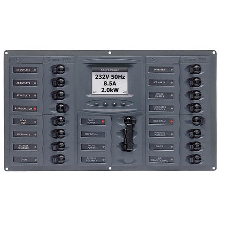 BEP AC Circuit Breaker Panel w/Digital Meters, 16SP 2DP AC120V ACSM Stainless Steel Horizontal - Kesper Supply