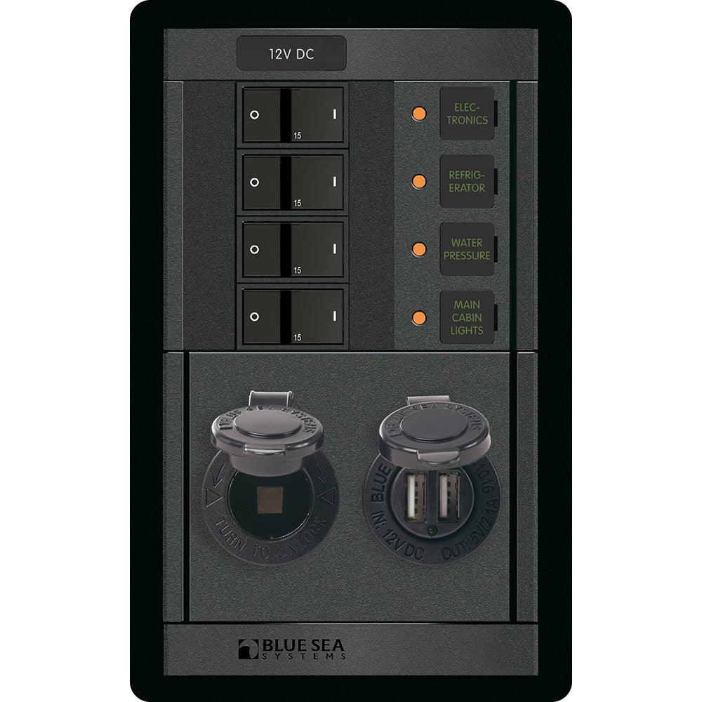 Blue Sea 1495 - 360 Panel - 4 Position 12V w/Dual USB & 12V Socket - Kesper Supply