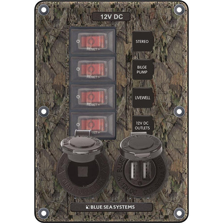 Blue Sea 4324 Circuit Breaker Switch Panel 4 Postion - Camo w/12V Socket & Dual USB - Kesper Supply