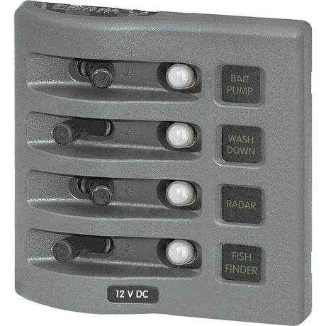 Blue Sea 4374 WeatherDeck Water Resistant Circuit Breaker Panel - 4 Position - Grey - Kesper Supply