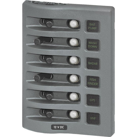 Blue Sea 4376 WeatherDeck Water Resistant Circuit Breaker Panel - 6 Position - Grey - Kesper Supply