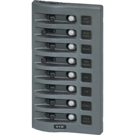 Blue Sea 4378 WeatherDeck Water Resistant Circuit Breaker Panel - 8 Position - Grey - Kesper Supply