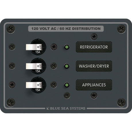 Blue Sea 8058 AC 3 Position Toggle Circuit Breaker Panel - White Switches - Kesper Supply