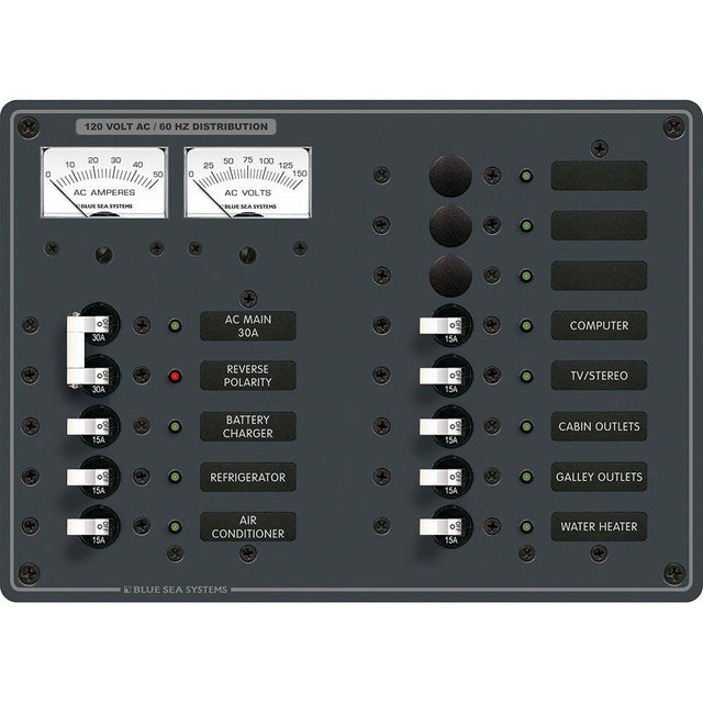 Blue Sea 8076 AC Main +11 Positions Toggle Circuit Breaker Panel - White Switches - Kesper Supply