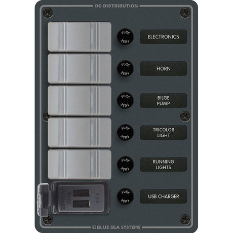 Blue Sea 8121 - 5 Position Contura Switch Panel w/Dual USB Chargers - 12/24V DC - Black - Kesper Supply