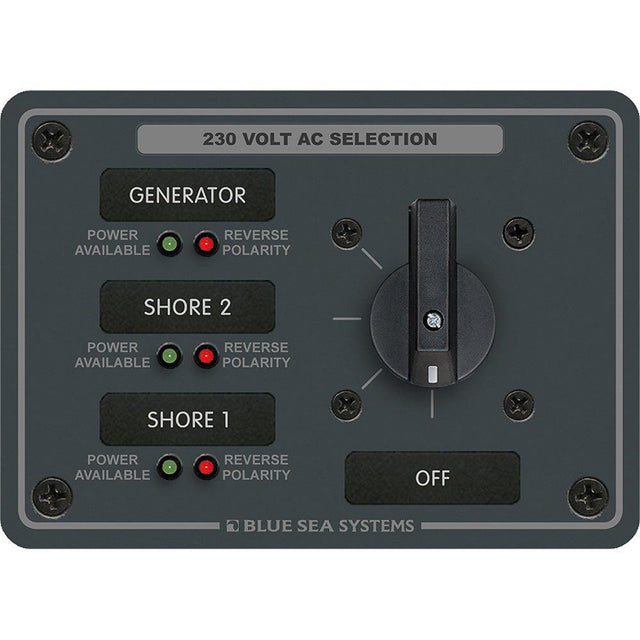 Blue Sea 8358 AC Rotary Switch Panel 30 Ampere 3 Positions + OFF, 2 Pole - Kesper Supply