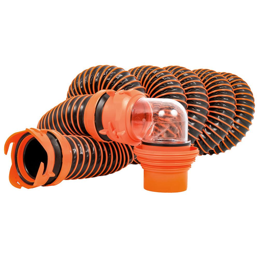 Camco RhinoEXTREME 15' Sewer Hose Kit w/ Swivel Fitting 4 In 1 Elbow Caps - Kesper Supply