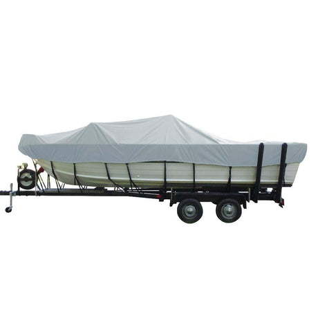 Carver Poly-Flex II Wide Series Styled-to-Fit Boat Cover f/18.5' Aluminum V-Hull Sterndrive Boats with Walk-Thru Windshield - Grey - Kesper Supply