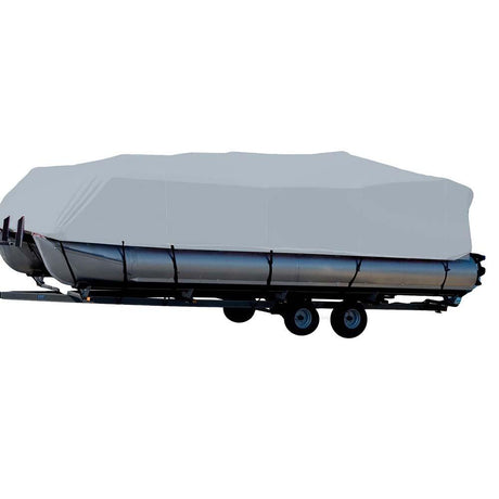 Carver Sun-DURA Styled-to-Fit Boat Cover f/16.5' Pontoons w/Bimini Top & Partial Rails - Grey - Kesper Supply