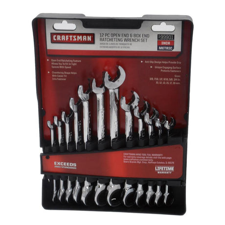 CRAFTSMAN 12-Piece Open End & Box End Ratcheting Wrench Set - Metric & SAE - Kesper Supply