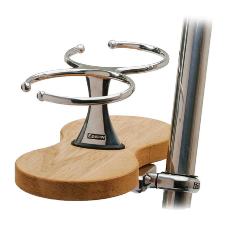 Edson Clamp-On Drink Holder - Double - Teak - Kesper Supply