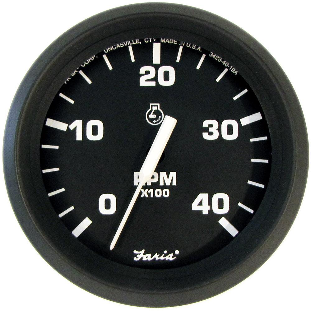 Faria 4" Tachometer Euro Style Black w/White Letters 4000RPM Diesel Mechanical Take Off & Variable Ratio Alt. - Kesper Supply