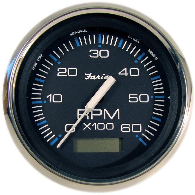 Faria Chesapeake Black 4" Tachometer w/Hourmeter - 6000 RPM (Gas) (Inboard) - Kesper Supply