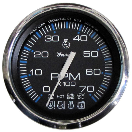 Faria Chesapeake Black SS 4" Tachometer w/Systemcheck Indicator - 7000 RPM (Gas) f/ Johnson / Evinrude Outboard) - Kesper Supply