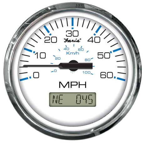 Faria Chesapeake White SS 4" Speedometer w/LCD Heading Display- 60MPH (GPS) - Kesper Supply
