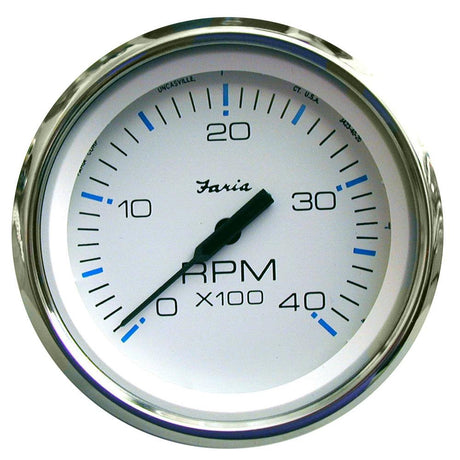 Faria Chesapeake White SS 4" Tachometer - 4000 RPM (Diesel)(Mechanical Takeoff & Var Ratio Alt) - Kesper Supply