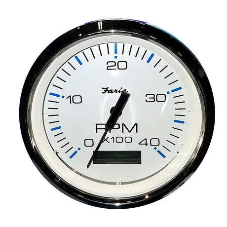 Faria Chesapeake White SS 4" Tachometer w/Hourmeter (4000 RPM) (Diesel) (Mech. Takeoff & Var. Ratio Alt) - Kesper Supply