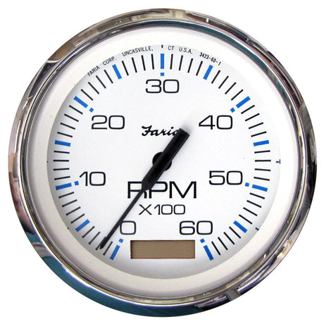 Faria Chesapeake White SS 4" Tachometer w/Hourmeter - 6000 RPM (Gas)(Inboard) - Kesper Supply