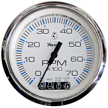 Faria Chesapeake White SS 4" Tachometer w/Systemcheck Indicator - 7000 RPM (Gas) (Johnson/Evinrude Outboard) - Kesper Supply