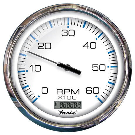 Faria Chesapeake White SS 5" Tachometer w/Digital Hourmeter - 6000 RPM (Gas) (Inboard) - Kesper Supply