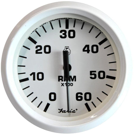 Faria Dress White 4" Tachometer - 6000 RPM (Gas) (Inboard & I/O) - Kesper Supply