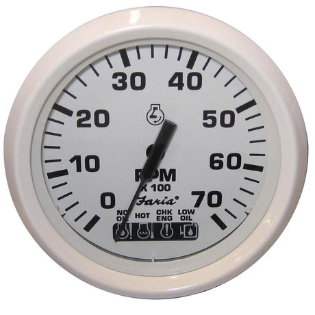 Faria Dress White 4" Tachometer w/Systemcheck Indicator - 7000 RPM (Gas) (Johnson / Evinrude Outboard) - Kesper Supply