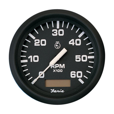 Faria Euro Black 4" Tachometer w/Hourmeter - 6,000 RPM (Gas - Inboard) - Kesper Supply