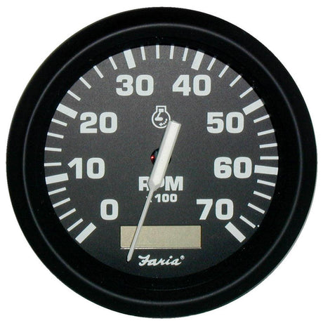 Faria Euro Black 4" Tachometer w/Hourmeter - 7,000 RPM (Gas - Outboard) - Kesper Supply