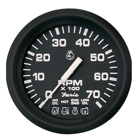 Faria Euro Black 4" Tachometer w/Systemcheck 7000 RPM (Gas) f/ Johnson / Evinrude Outboard) - Kesper Supply