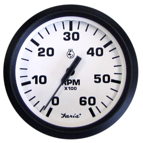 Faria Euro White 4" Tachometer - 6000 RPM (Gas) (Inboard & I/O) - Kesper Supply