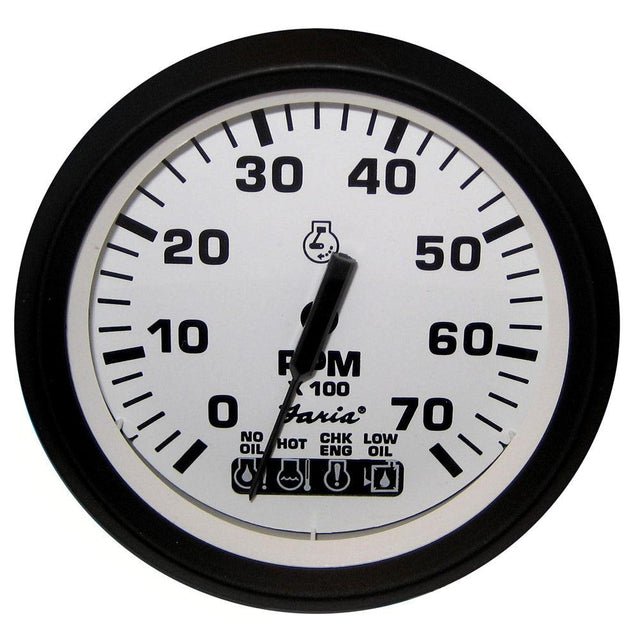Faria Euro White 4" Tachometer w/ SystemCheck Indicator 7000 RPM (Gas) (Johnson / Evinrude Outboard) - Kesper Supply