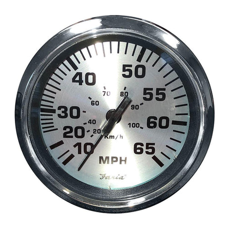 Faria Spun Silver 4" Speedometer - 65 MPH (Pitot) - Kesper Supply