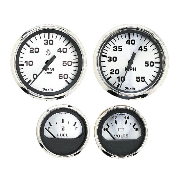 Faria Spun Silver Box Set of 4 Gauges f/Outboard Engines - Speedometer, Tach, Voltmeter & Fuel Level - Kesper Supply