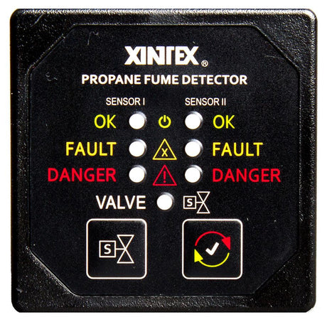 Fireboy-Xintex Propane Fume Detector & Alarm w/2 Plastic Sensors & Solenoid Valve - Square Black Bezel Display - Kesper Supply