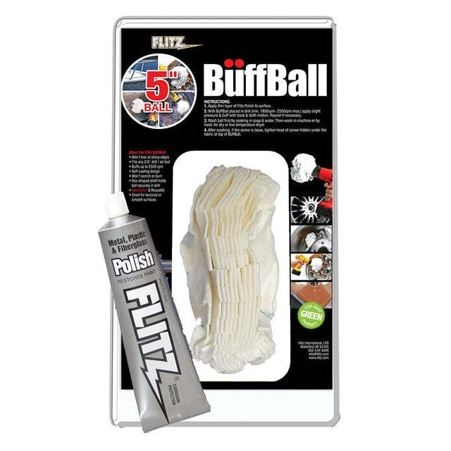 Flitz Buff Ball - Large 5" - White w/1.76oz Tube Flitz Polish - Kesper Supply