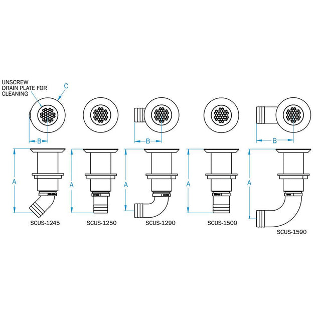 GROCO 1-1/2" Hose Barb Stainless Straight Deck Drain - Kesper Supply