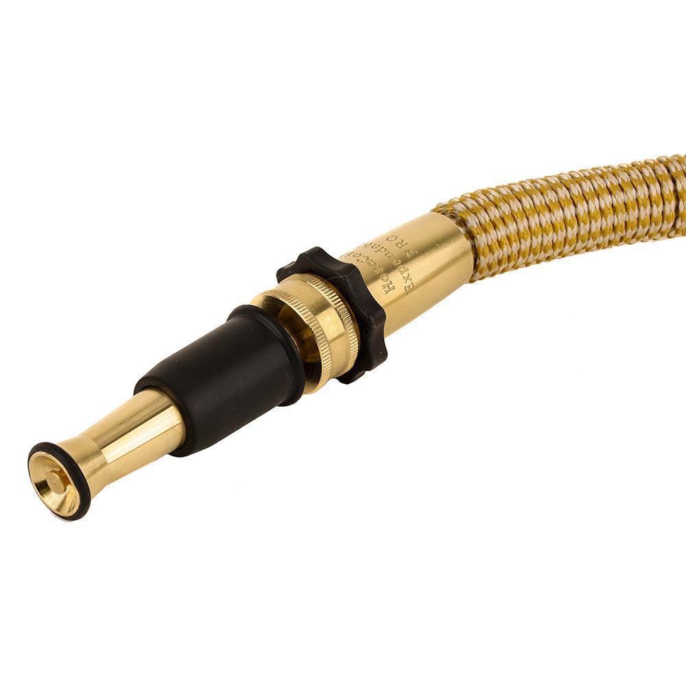 HoseCoil 50' Expandable PRO w/Brass Twist Nozzle & Nylon Mesh Bag - Gold/White - Kesper Supply