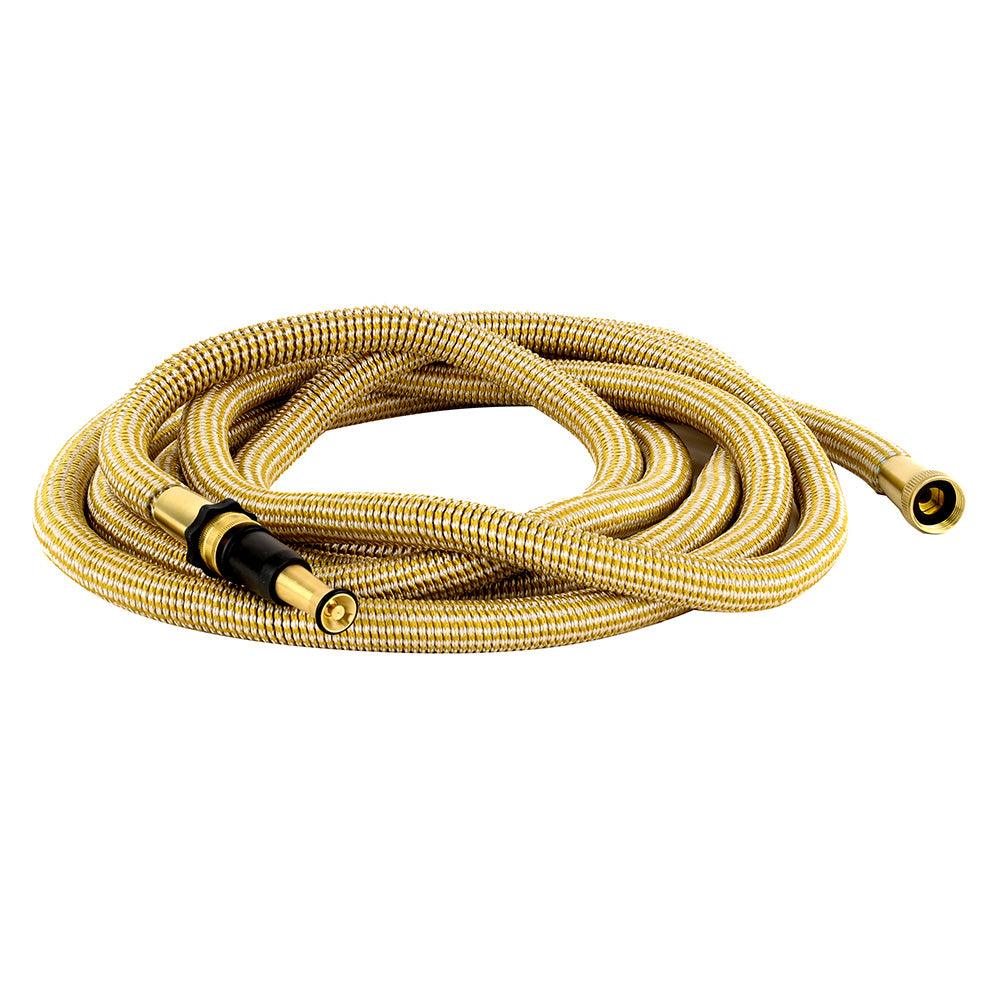 HoseCoil 50' Expandable PRO w/Brass Twist Nozzle & Nylon Mesh Bag - Gold/White - Kesper Supply