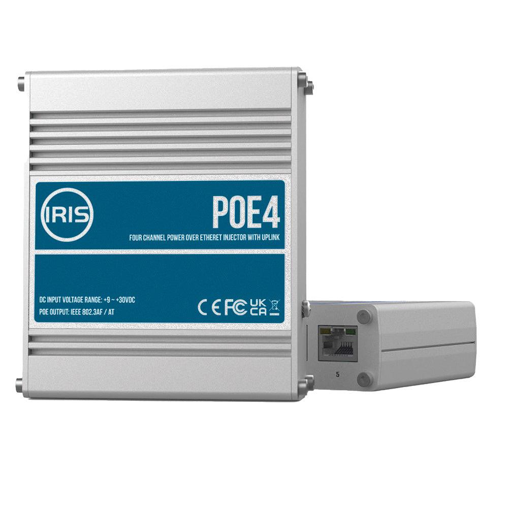 Iris Four Channel Uplink Power Over Ethernet Switch - IEEE802.3af & 3at Compliant - 9-30VDC Input - 48VDC Output - Kesper Supply