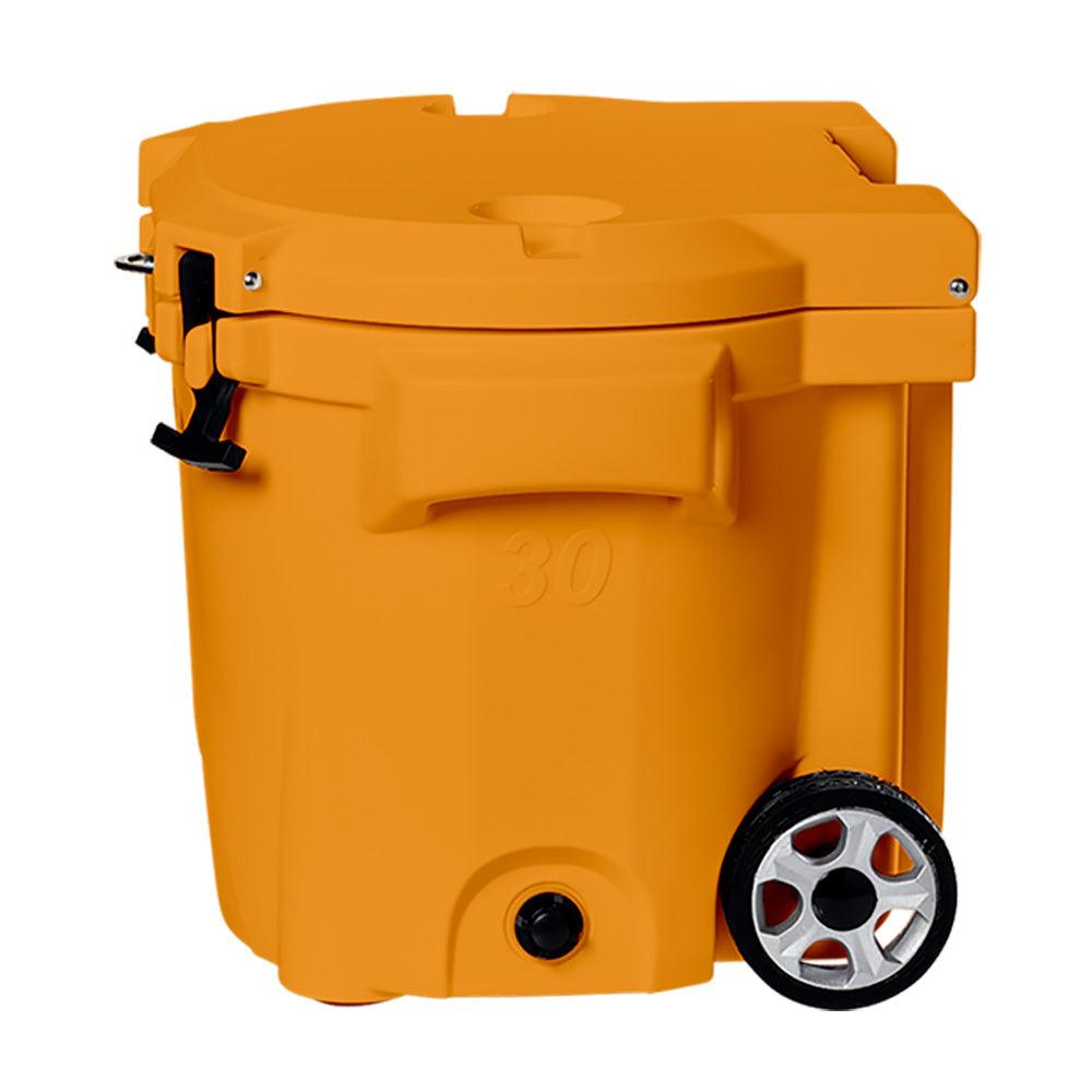 LAKA Coolers 30 Qt Cooler w/Telescoping Handle & Wheels - Orange - Kesper Supply