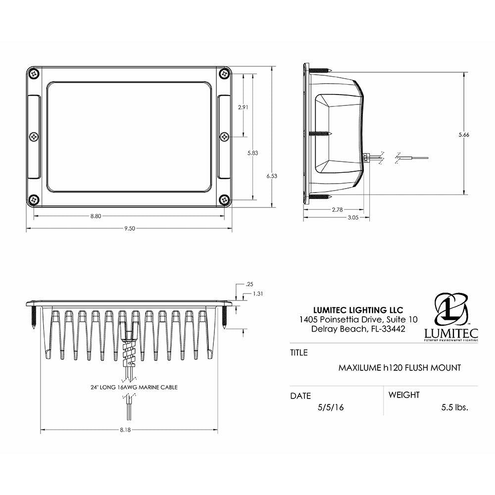 Lumitec Maxillume h120 - Flush Mount Flood Light - White Housing - White Dimming - Kesper Supply