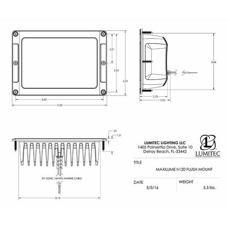 Lumitec Maxillume h120 - Flush Mount Flood Light - White Housing - White Dimming - Kesper Supply