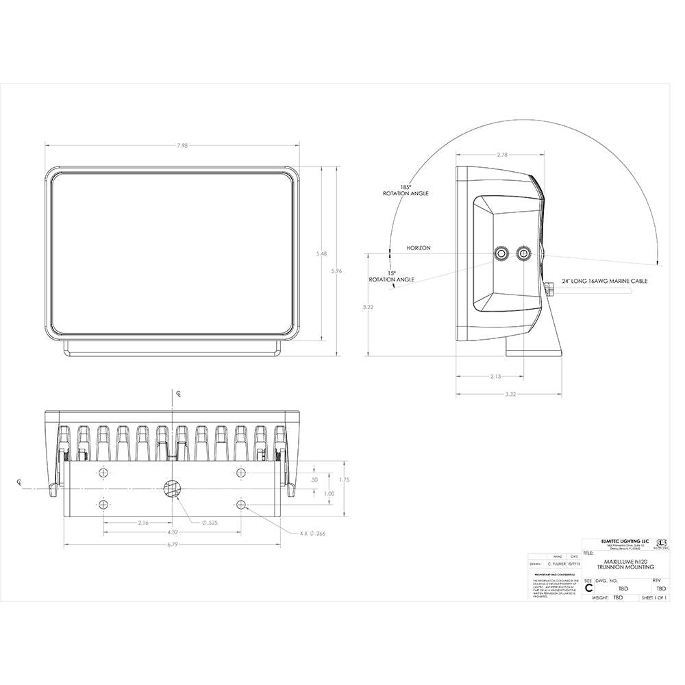 Lumitec Maxillume h120 - Trunnion Mount Flood Light - Black Housing - White Dimming - Kesper Supply