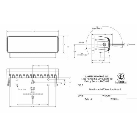 Lumitec Maxillume h60 - Trunnion Mount Flood Light - White Dimming - Black Housing - Kesper Supply